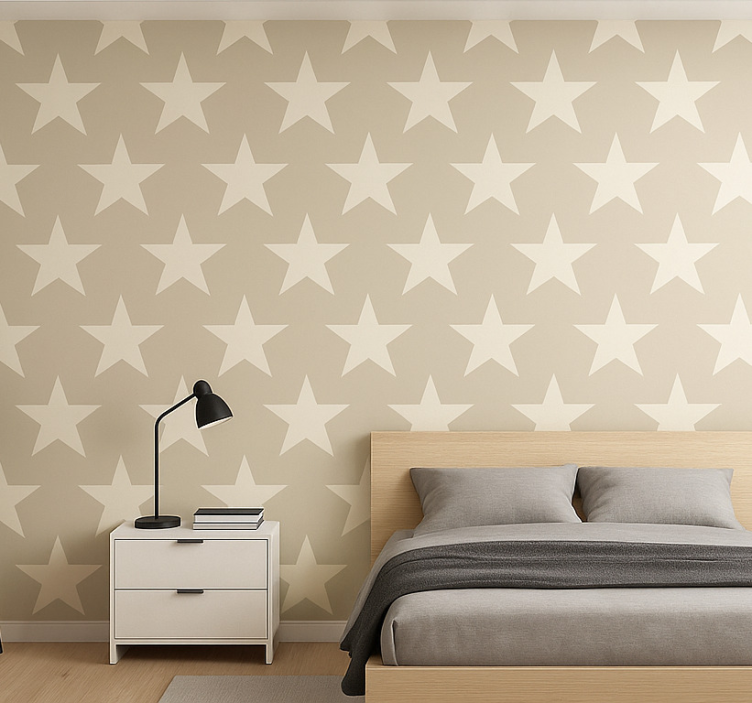 Papel mural juvenil patrón de estrellas beige - TenVinilo