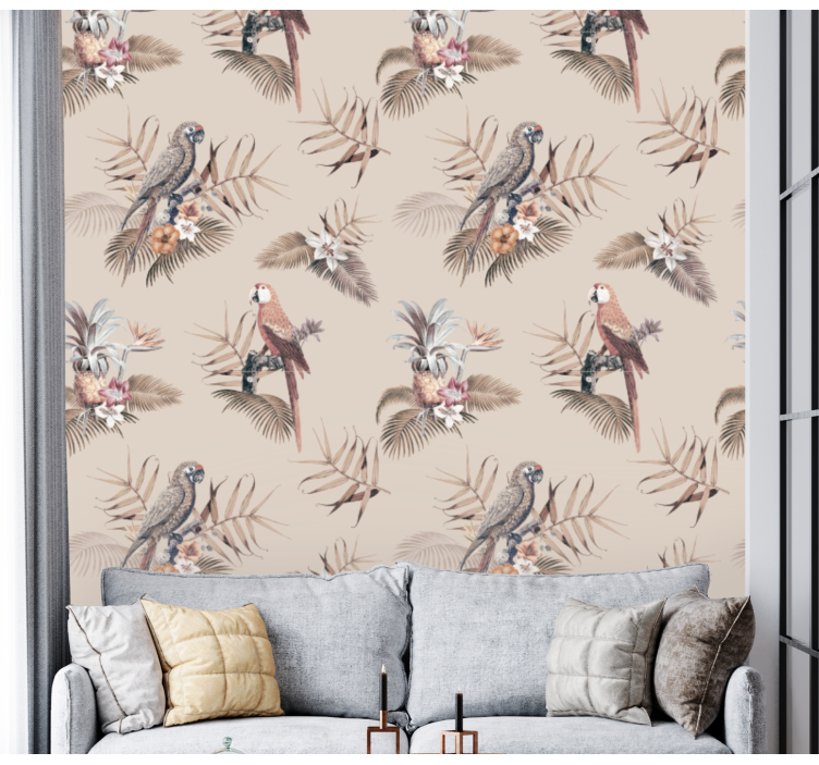 Papel mural loros elegancia de loro tropical - TenVinilo