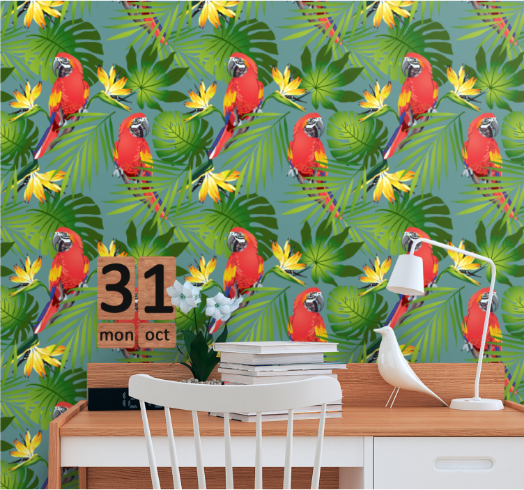 Papel mural loros exhibición de loros tropicales - TenVinilo