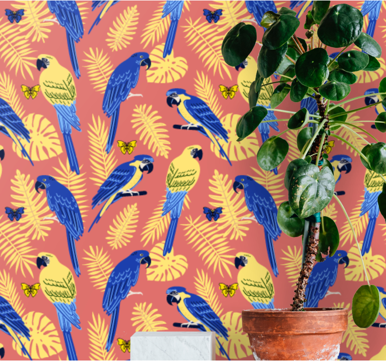 Papel mural loros motivo tropical de loro - TenVinilo