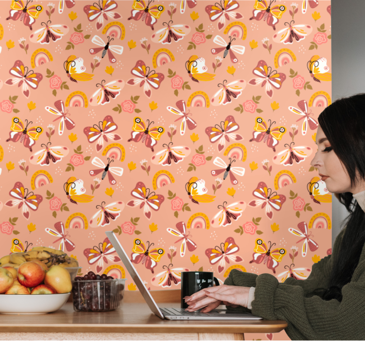 Papel mural mariposas patrón de flora de mariposa - TenVinilo