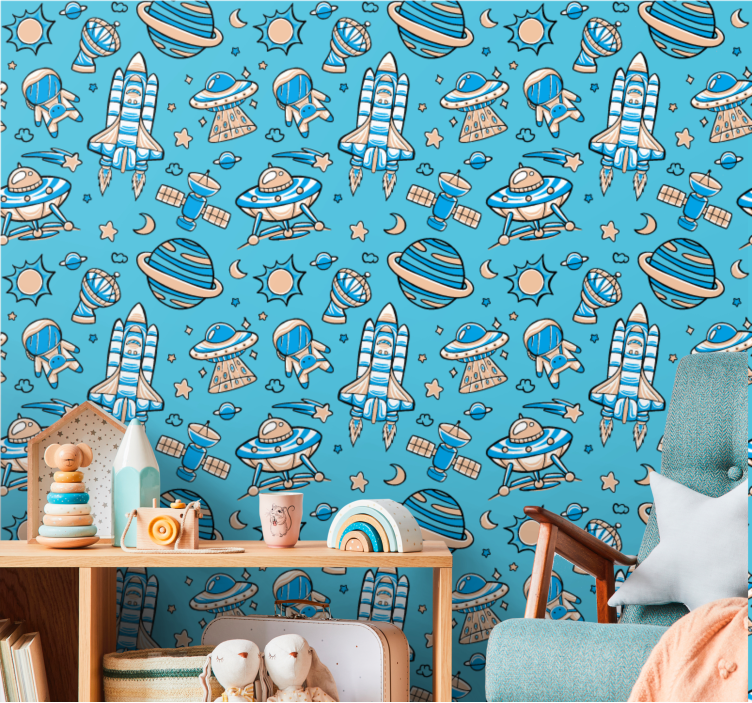 Papel mural moderno fantasía de exploración espacial - TenVinilo