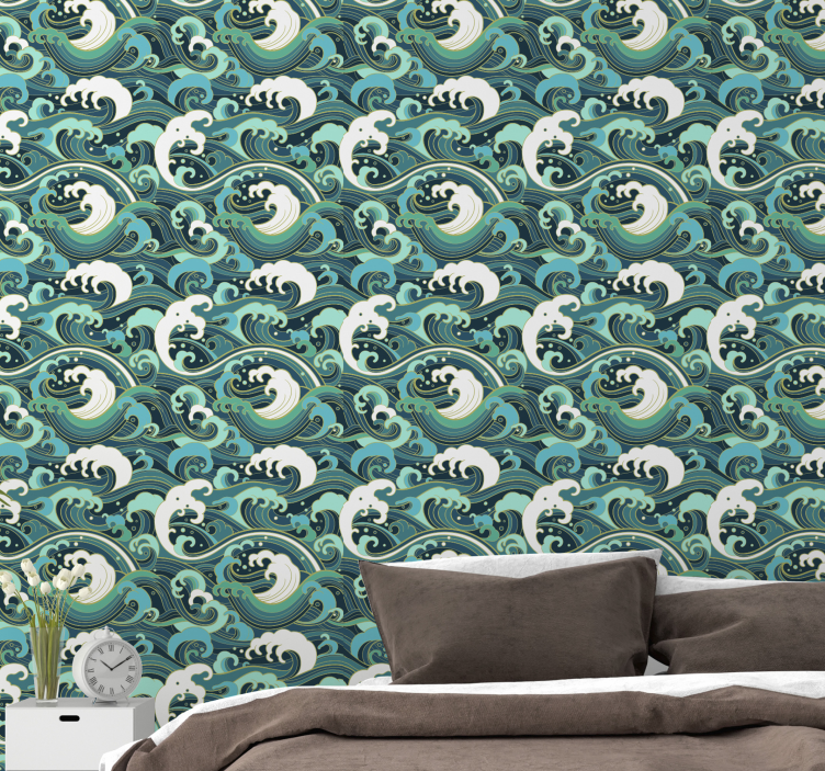 Papel mural naturaleza elegantes olas del océano - TenVinilo