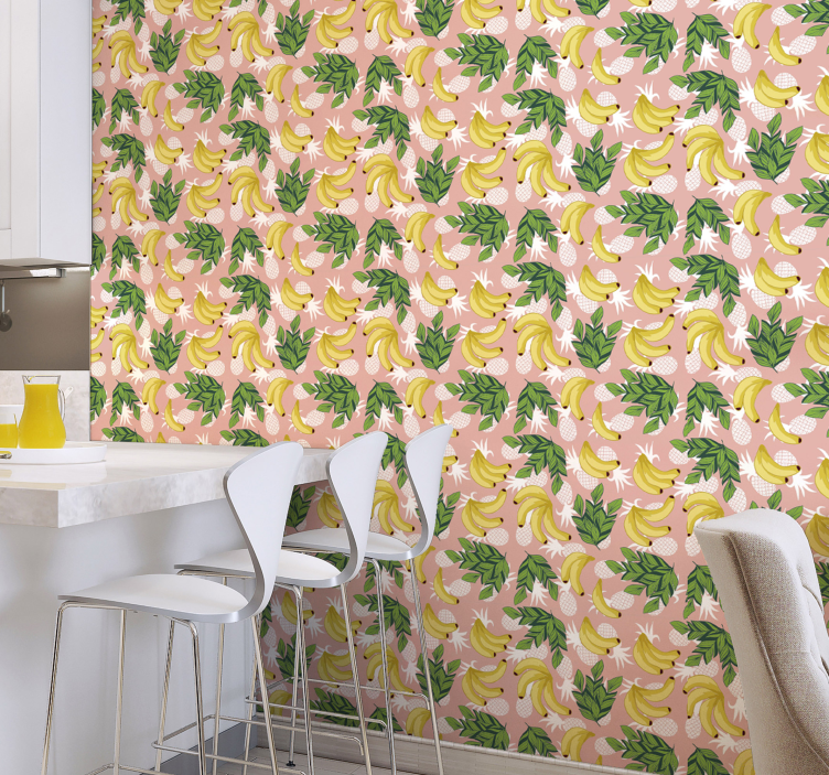 Papel mural cocina follaje de frutas tropicales - TenVinilo