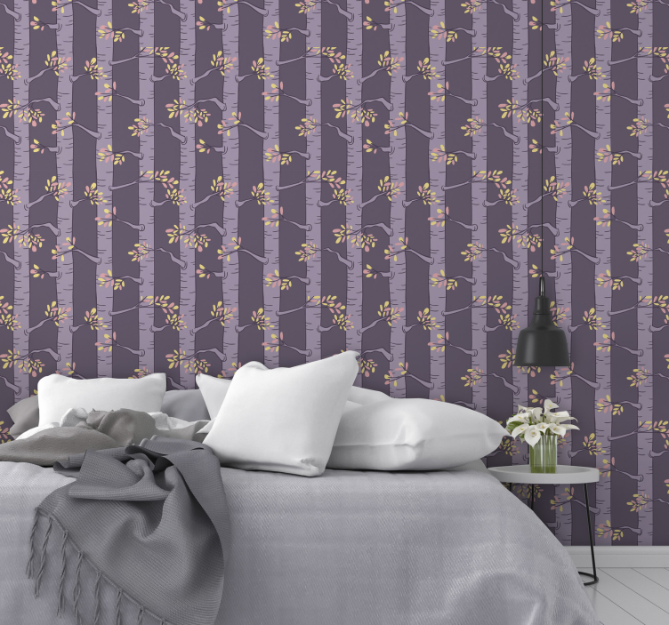 Papel mural árboles patrón morado estilizado - TenVinilo