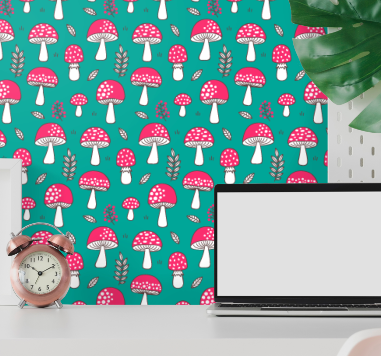 Papel mural naturaleza patrón de hongos del bosque - TenVinilo