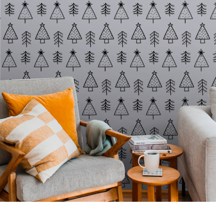 Papel mural navideño decoración con patrón de pino - TenVinilo