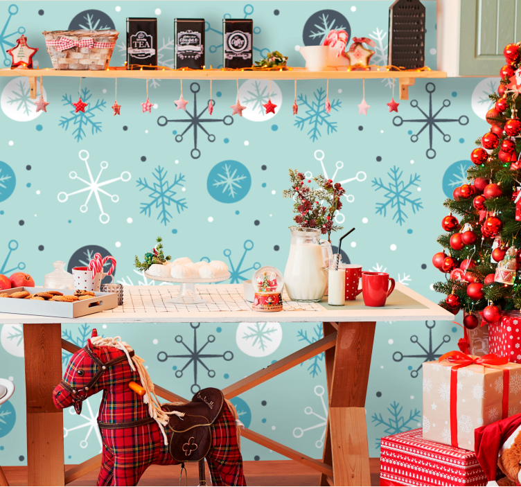 Papel mural navideño patrón de copo de nieve festivo - TenVinilo