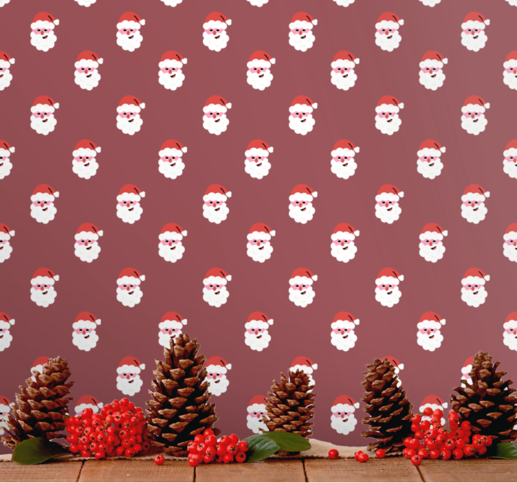 Papel mural navideño patrón de santa claus - TenVinilo