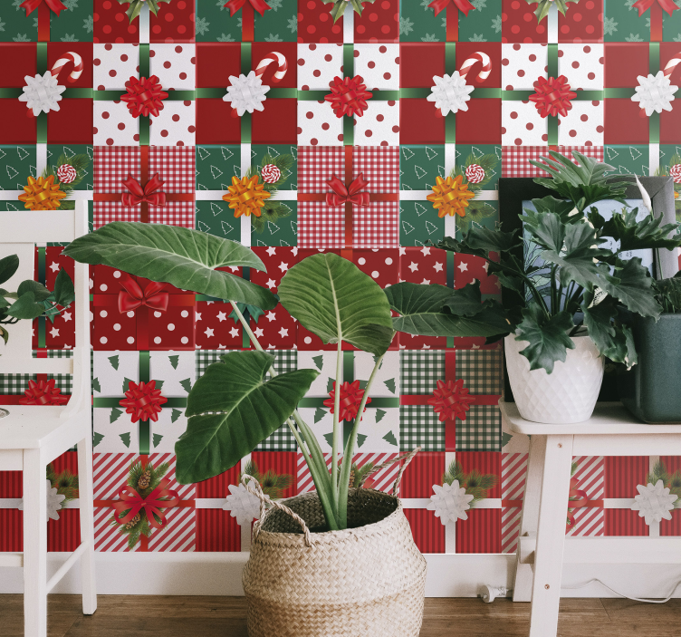Papel mural navideño patrones de regalos festivos - TenVinilo