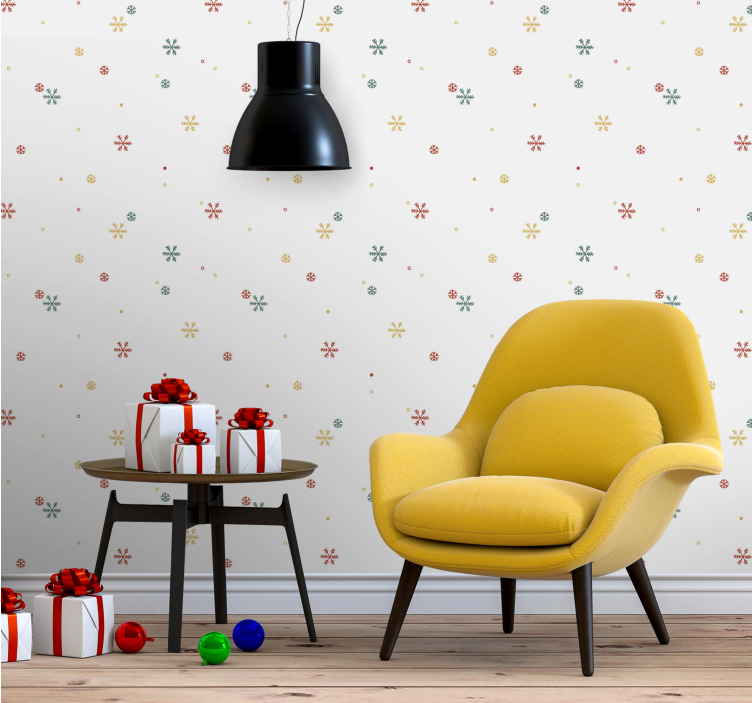 Papel mural navideño patrones festivos de copos de nieve - TenVinilo