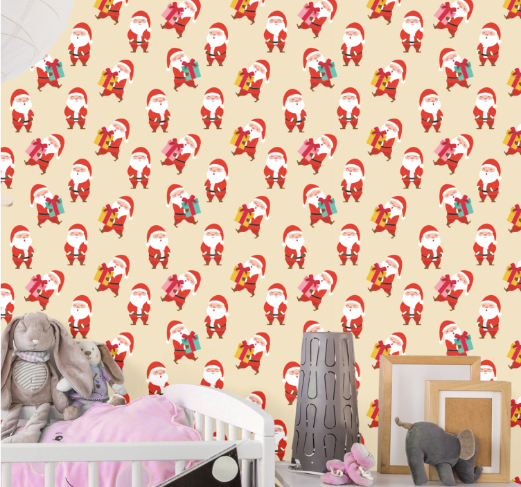Papel mural navideño personajes festivos - TenVinilo