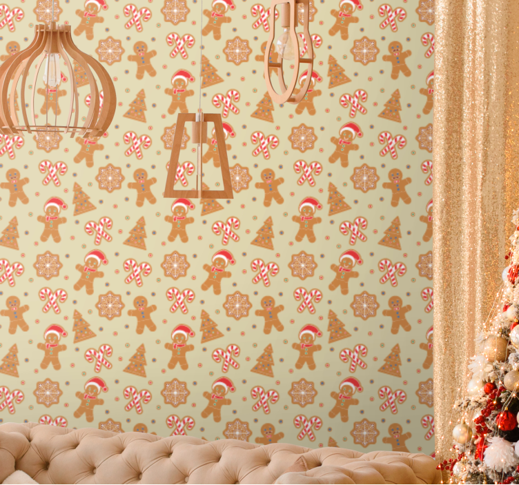 Papel mural navideño figuras festivas de pan de jengibre - TenVinilo