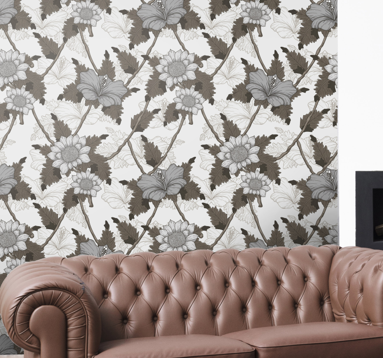 Papel mural ornamental monocromo floral - TenVinilo