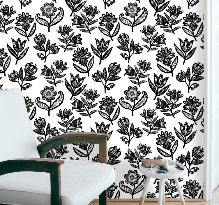 Papel mural ornamental motivo con estampado floral - TenVinilo