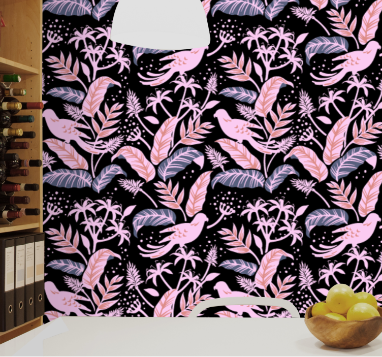 Papel mural ornamental pájaros armonía floral - TenVinilo