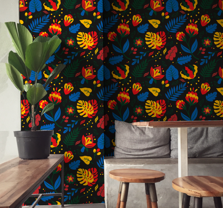 Papel mural ornamental patrón de hojas florales - TenVinilo