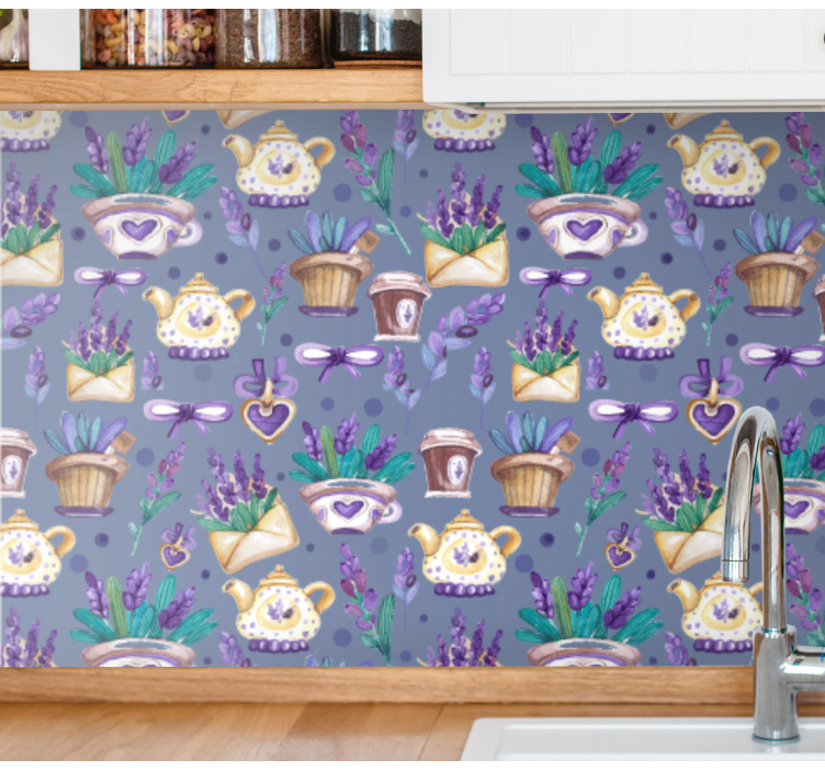 Papel mural ornamental patrón de lavanda a la hora del té - TenVinilo