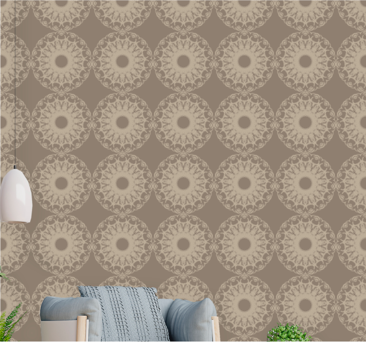 Papel mural ornamental intrincado patrón circular beige - TenVinilo