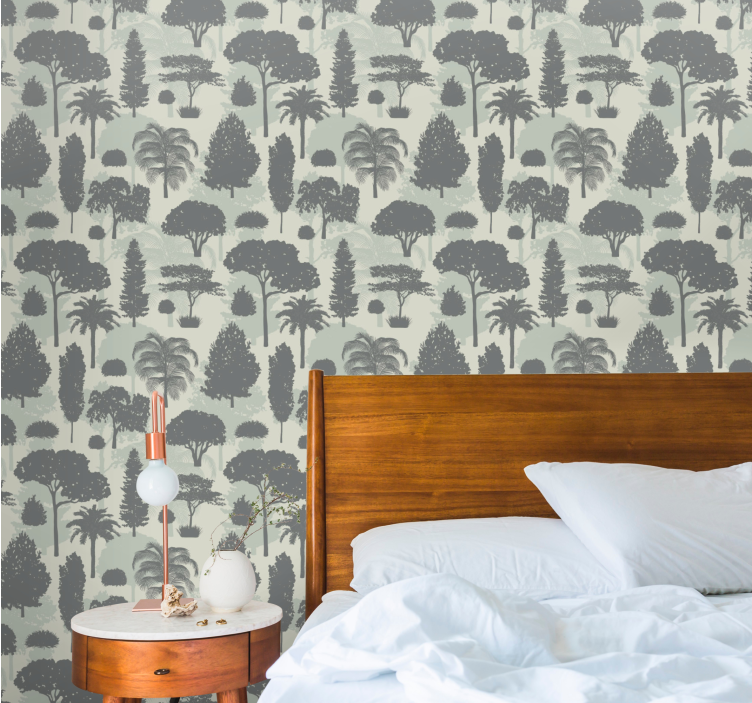 Papel mural paisaje patrón de silueta de árbol - TenVinilo