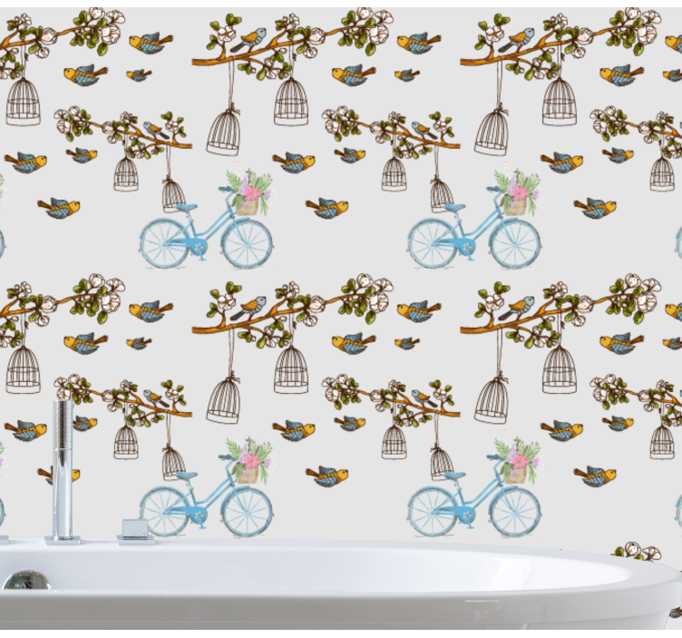 Papel mural pájaros diseño de pájaro en bicicleta - TenVinilo