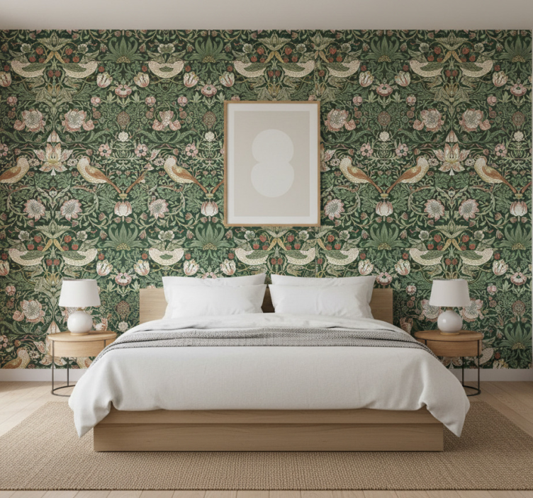 Papel mural pájaros estilo morris - TenVinilo