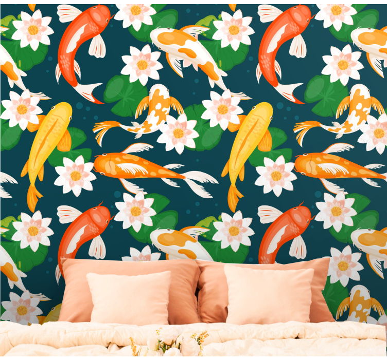 Papel mural peces flora del estanque koi - TenVinilo