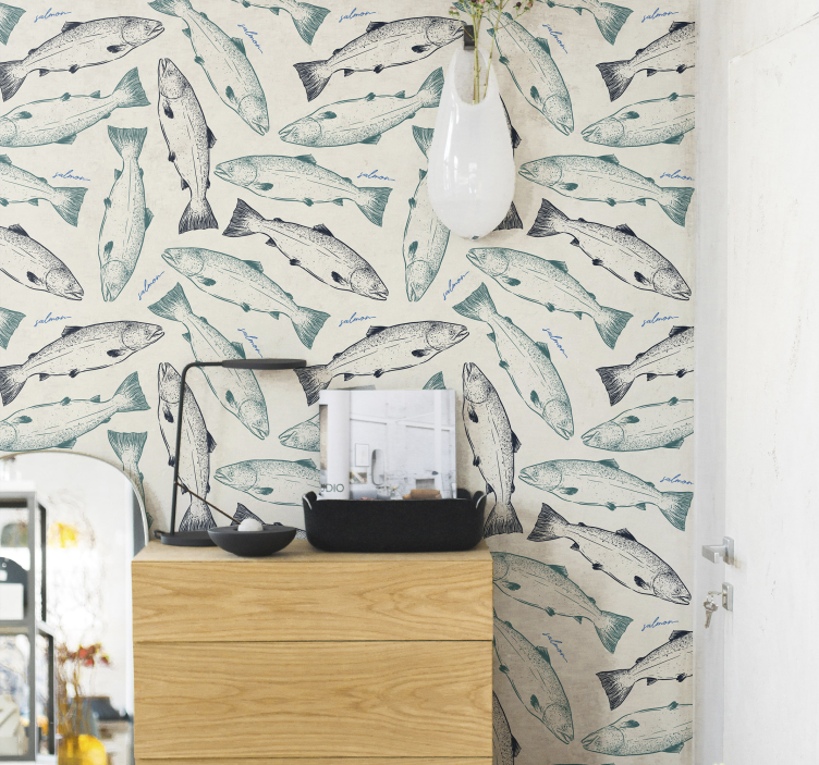 Papel mural peces ilustración de salmón - TenVinilo