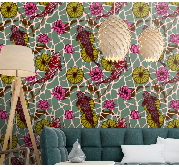 Papel mural peces motivo del estanque koi - TenVinilo