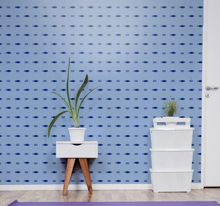 Papel mural peces patrón azul submarino - TenVinilo