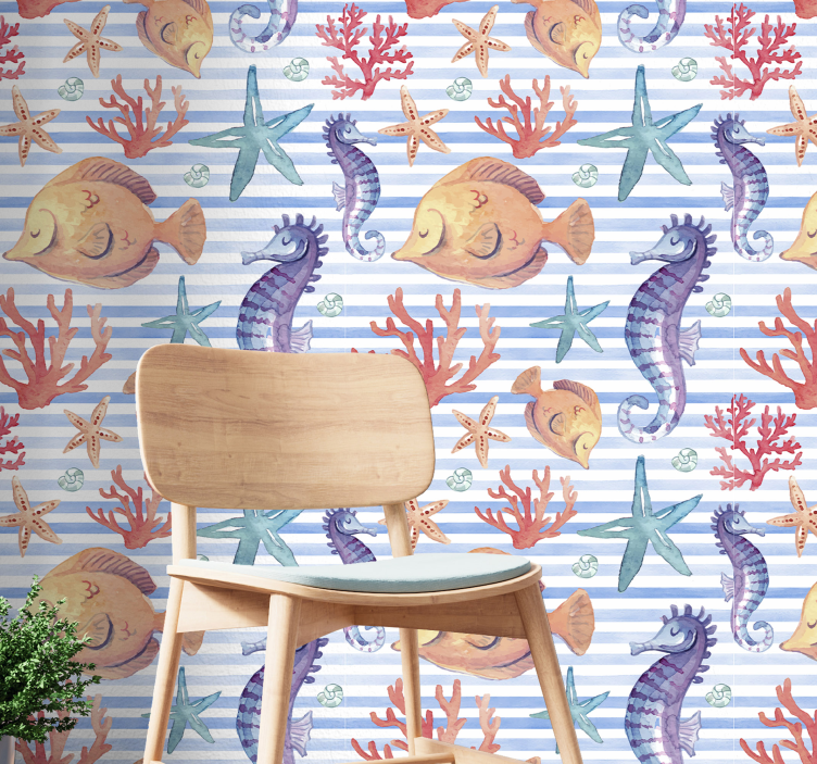 Papel mural peces patrón de fauna oceánica - TenVinilo