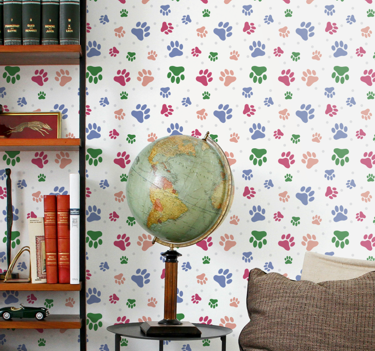 Papel mural perros decoración con patrón de pata - TenVinilo