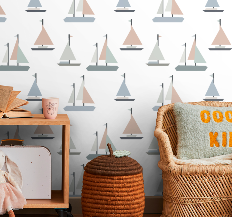 Papel mural personalizable patrón de barcos de vela - TenVinilo