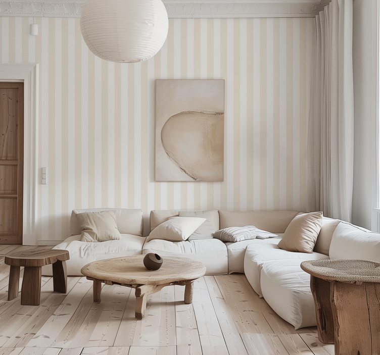 Papel mural rayas verticales colores blanco y beige - TenVinilo