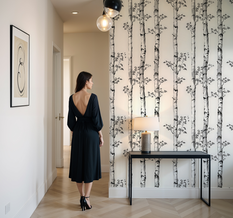 Papel mural recibidor árboles grandes de invierno - TenVinilo