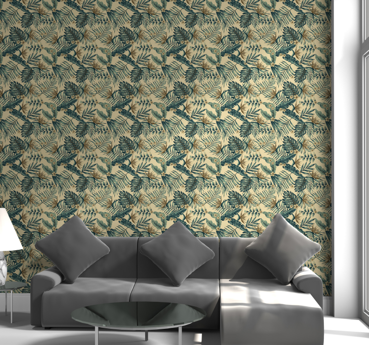 Papel pintado de flores y hojas tropicales  - TenVinilo