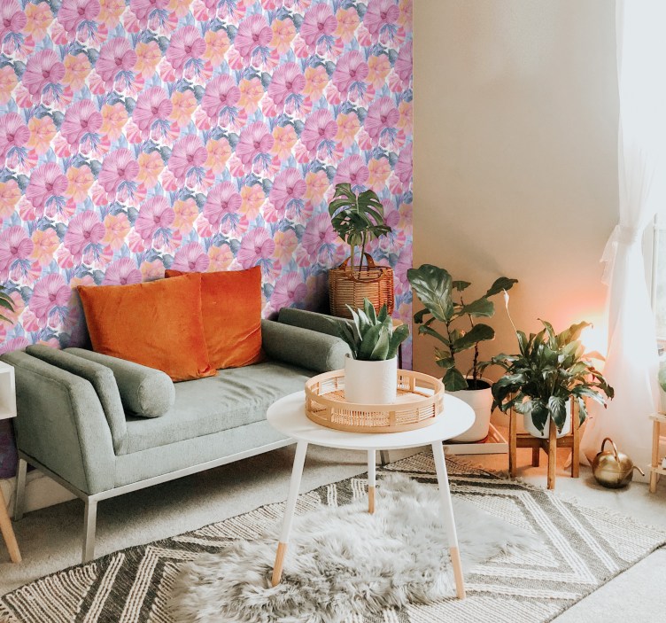 Papel para pared flores tropicales acuarela - TenVinilo