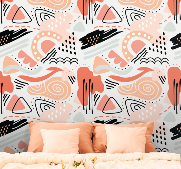 Papel pintado abstracto Manchas de pintura artística con línea - TenVinilo