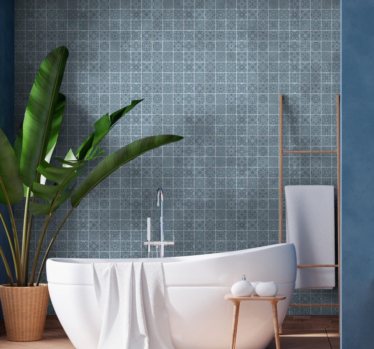 Papel pintado baño azulejos estilo griego - TenVinilo
