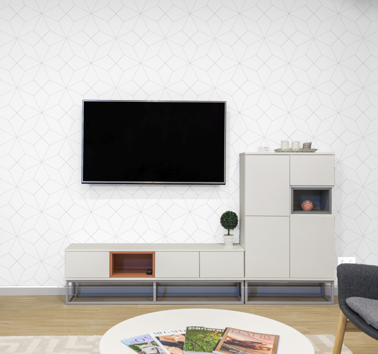 Papel pintado geométrico blanco con líneas - TenVinilo