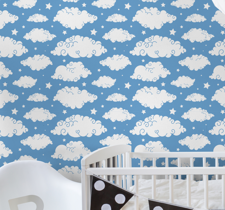 Papel pintado infantil cielo azul con nubes - TenVinilo