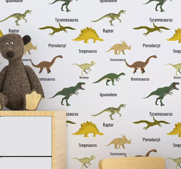 Papel pintado infantil dinosaurios con nombres - TenVinilo
