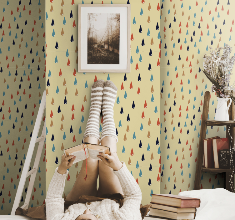 Papel pintado infantil gotas de lluvia colorido - TenVinilo