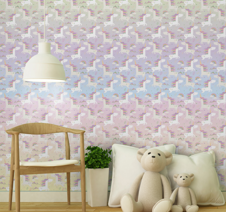 Papel pintado infantil unicornios acuarela - TenVinilo