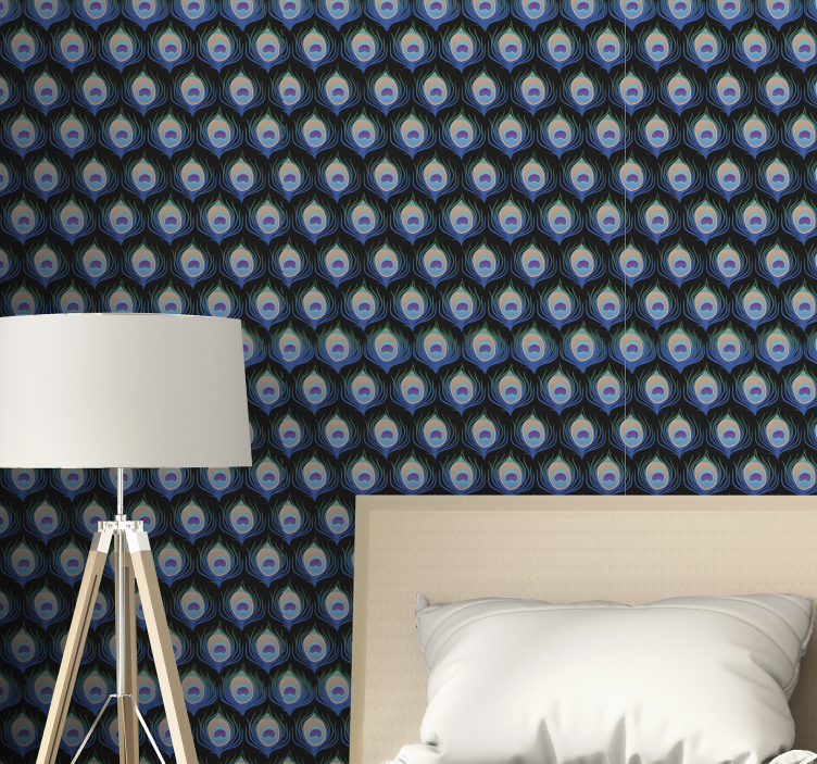 Papel pintado pájaros patrón pavo real - TenVinilo