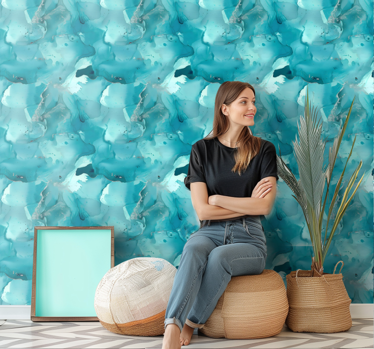 Papel mural abstracto olas azules - TenVinilo