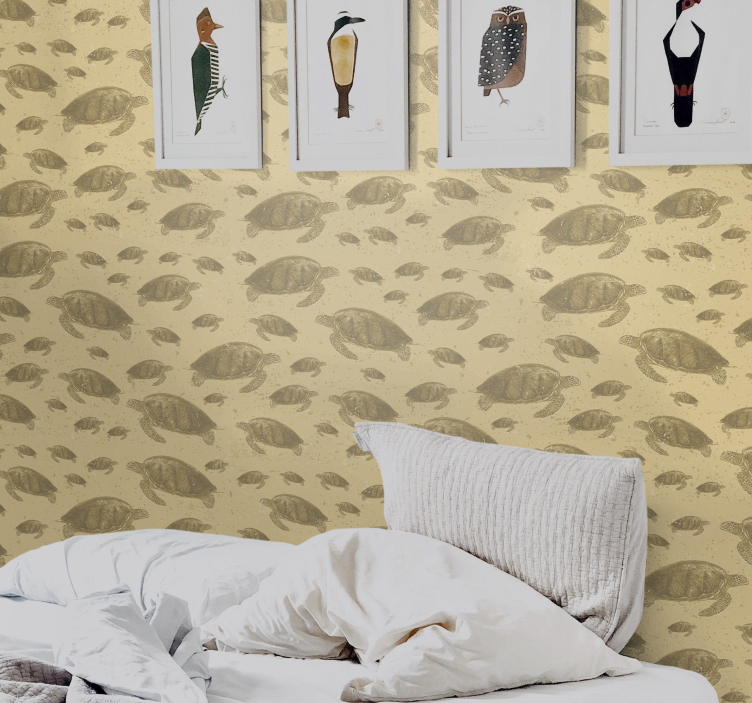 Papel mural dormitorio beige tortugas marinas - TenVinilo