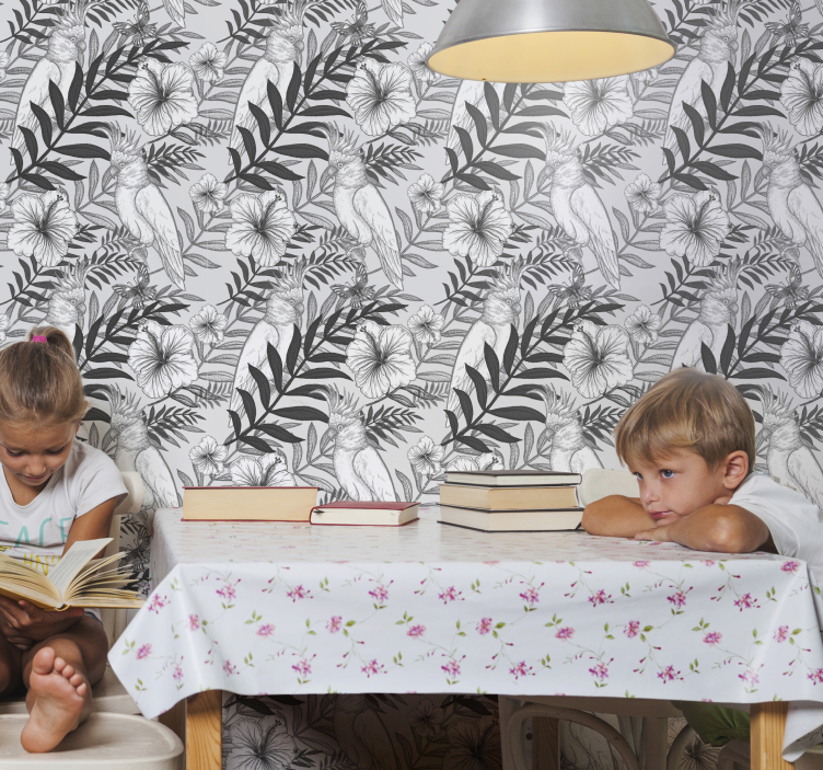 Papel mural selva bosquejo monocromo floral - TenVinilo