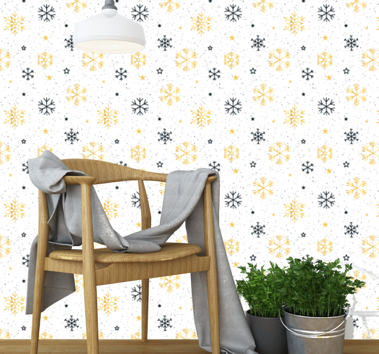 Papel mural navideño patrón de copos de nieve estrellados - TenVinilo
