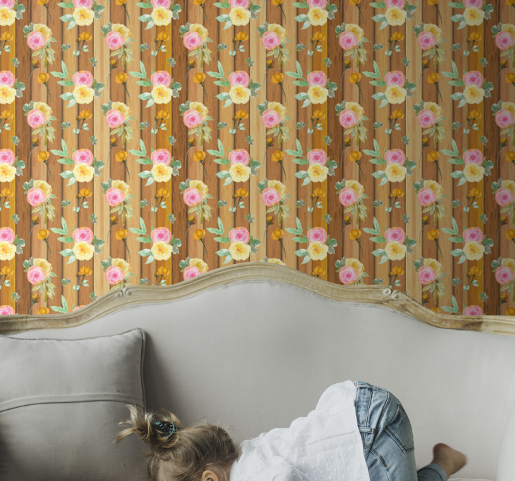 Papel pintado floral rayas de flores - TenVinilo